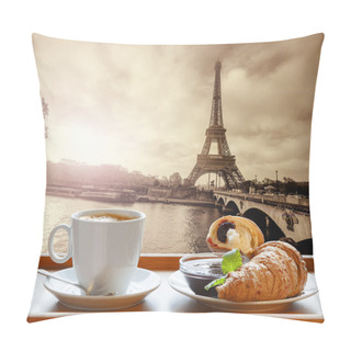 Personality  Coffee With Croissants Against Eiffel Tower In Paris, France Pillow Covers