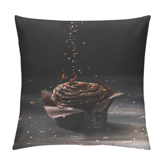 Personality  Tasty Chocolate Cupcake With Glaze And Sugar Spreading On Table Pillow Covers