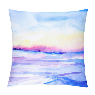 Personality  Watercolor Landscape. Beautiful Winter Sunset In A Clean Field Pillow Covers