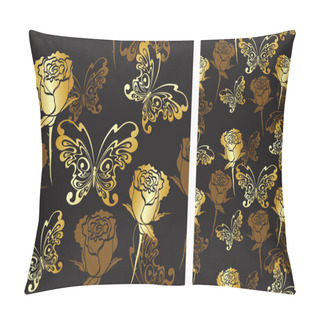 Personality  Seamless Background With Roses And Butterflies Pillow Covers