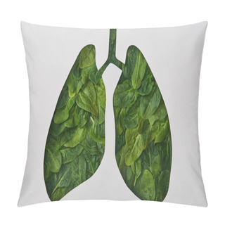 Personality  Top View Of Lungs Model With Green Leaves Isolated On White Pillow Covers