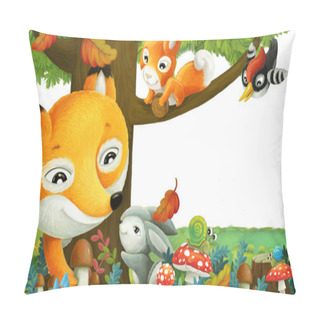 Personality  Cartoon Scene With Forest Animals Friends Having Fun In The Forest On White Background Illustration For Children Pillow Covers