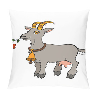 Personality  Cartoon Farm Animals For Kids. Cute Goat Stands And Holds Flower Pillow Covers