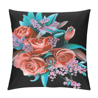 Personality  Hand Painted Watercolor Roses Bouquet In Black Background Pillow Covers