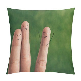 Personality  Cropped View Of Excited Human Fingers On Green Pillow Covers