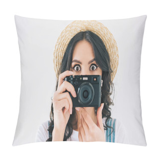Personality  Woman Holding Photo Camera Pillow Covers