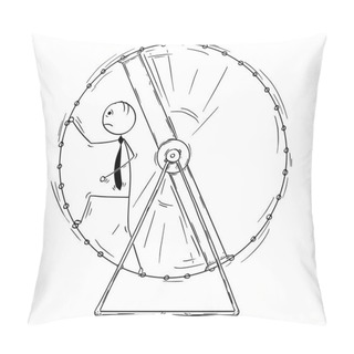 Personality  Conceptual Cartoon Of Business Man Running In Squirrel Wheel Pillow Covers
