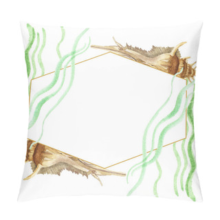 Personality  Tropical Seashells With Green Seaweed Isolated On White. Watercolor Background Illustration Set. Frame With Copy Space. Pillow Covers