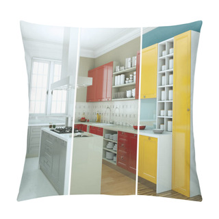 Personality  Splitted Color Variations Of A Modern Kitchen With A Beautiful Design Pillow Covers