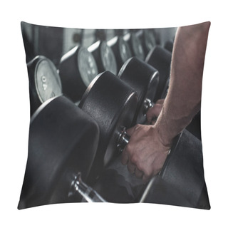 Personality  Man Taking Dumbbells At Gym Pillow Covers