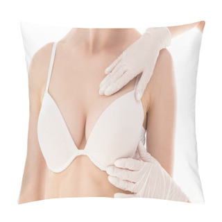 Personality  Partial View Of Mammalogist In Latex Gloves Examining Patient Isolated On White Pillow Covers