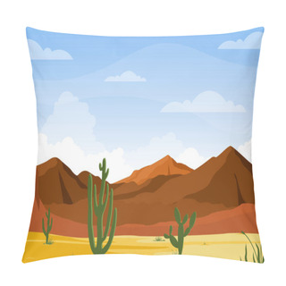 Personality  Day In Vast Western American Desert With Cactus Horizon Landscape Illustration Pillow Covers