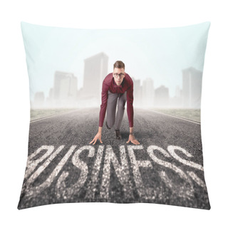 Personality  Businessman At Start Line Pillow Covers