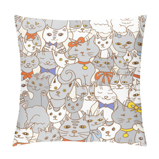 Personality  Cute Cats Seamless Pattern. Pets Vector Background Pillow Covers