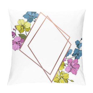 Personality  Vector Blue, Pink And Yellow Orchids Isolated On White. Frame Border Ornament With Copy Space. Pillow Covers