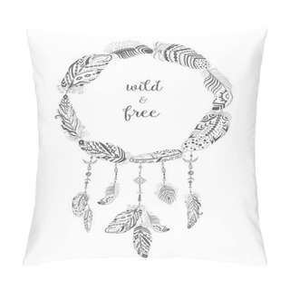 Personality  Boho Style Frame With Ethnic Arrows And Feathers. Pillow Covers