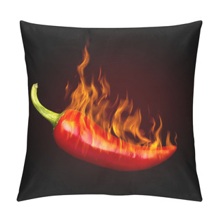 Personality  Red Hot Chili Pepper On Black Background With Flame Pillow Covers