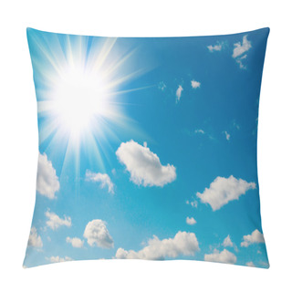 Personality  Beautiful White Clouds And Blue Sky With Sun. Pillow Covers