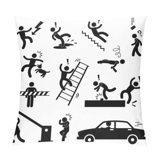 Personality  Caution Safety Danger Electricity Shock Slippery Fall Car Accident Icon Sign Symbol Pictogram Pillow Covers