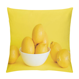 Personality  Fresh Lemons In Bowl And On Yellow Surface  Pillow Covers