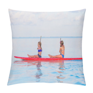 Personality  Little Cute Girls Swimming On Surfboard During Summer Vacation Pillow Covers