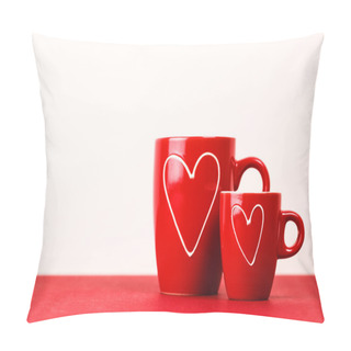Personality  Two Red Cups Of Tea Or Coffee With Hearts Pillow Covers