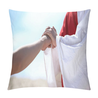 Personality  Jesus Holding Male Hand To Bless And Heal Christian, Religious Miracle, Closeup Pillow Covers