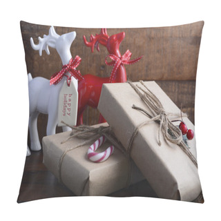 Personality  Red And White Reindeer Ornaments With Gifts.  Pillow Covers