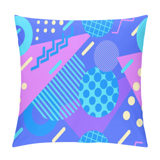 Personality  Geometric Seamless Pattern In The Style Of Memphis From The 80s. Circles With Zigzags And Geometric Shapes. Background For Wrapping Paper, Advertising Materials And Fabrics. Vector Illustration Pillow Covers