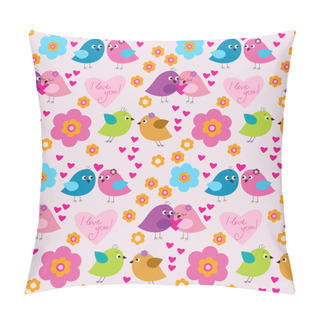 Personality  Seamless Pattern With Birds In Love Young Pillow Covers
