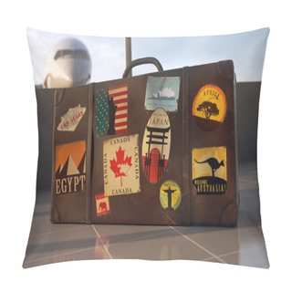 Personality  Old Brown Travel Suitcase. Trip Luggage Stickers Pillow Covers