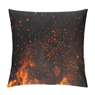 Personality  Fire Sparks Particles With Flames Isolated On Black Background. Very High Resolution Pillow Covers