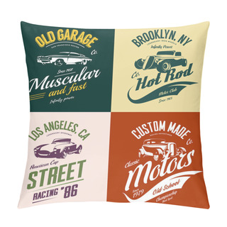 Personality  Vintage Custom Hot Rod And Classic Car Vector Tee-shirt Logo Isolated Set. Pillow Covers