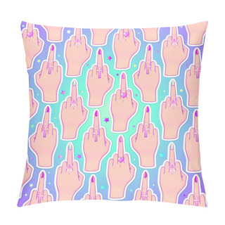 Personality  Female Hand Showing Middle Finger, Seamless Pattern. Feminism Co Pillow Covers