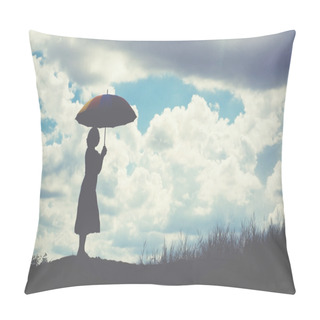 Personality  Silhouette Of Woman Holding Umbrella Sunny Day Pillow Covers