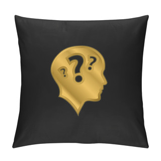 Personality  Bald Head Side View With Three Question Marks Gold Plated Metalic Icon Or Logo Vector Pillow Covers
