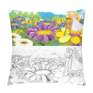 Personality  Cartoon Scene With Prince And Princess On Flowers Pillow Covers
