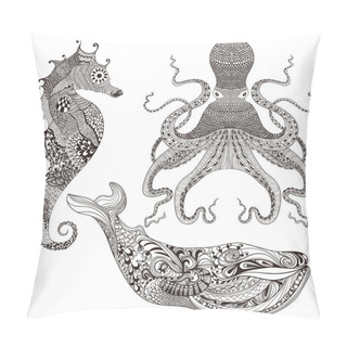 Personality  Octopus, Whale And Sea Horse Pillow Covers