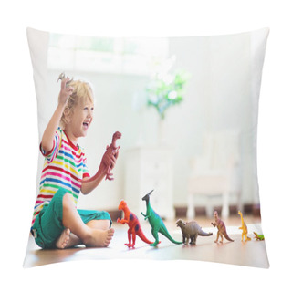 Personality  Child Playing With Toy Dinosaurs. Kids Toys. Pillow Covers
