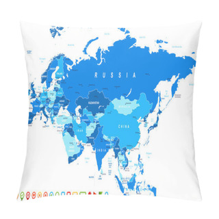 Personality  Eurasia - Map And Navigation Icons - Illustration. Pillow Covers