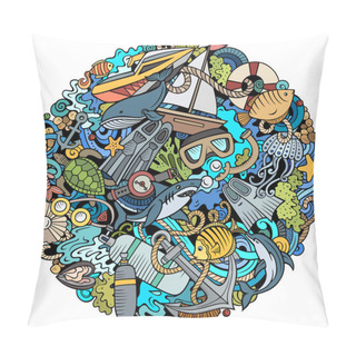 Personality  Diving Cartoon Raster Doodles Illustration. Water Sports Poster Design. Pillow Covers