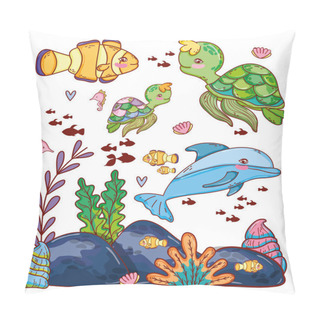 Personality  Underwater Sea Animals Ecosystem Vector Illustration Graphic Design Pillow Covers
