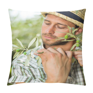 Personality  Farmer Checks The State Of Maturity Of Its Olives Pillow Covers