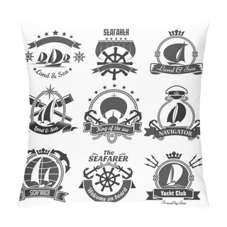 Personality  Nautical Heraldic Symbols, Marine Vector Icons Set Pillow Covers