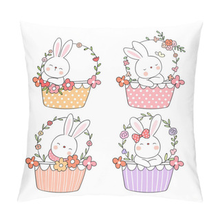 Personality   Draw Rabbit In Sweet Basket Flower For Easter Day Pillow Covers