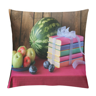 Personality  Still Life With Books, Plums, A Water-melon And Apples Pillow Covers