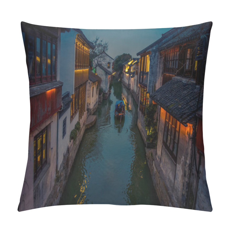 Personality  SHANGHAI, CHINA: Beautiful Evening Light Creates Magic Mood Inside Zhouzhuang Water Town, Ancient City District With Channels And Old Buildings, Charming Popular Tourist Area Pillow Covers