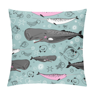 Personality  Sea ​​texture Of The Whales And Fishes Pillow Covers