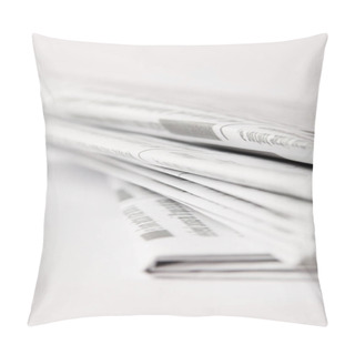 Personality  Close Up Of Pile Of Daily Newspapers, Selective Focus On White Pillow Covers