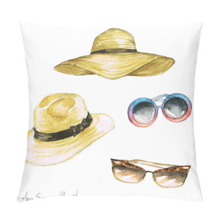 Personality  Watercolor Summer Clipart - Hats And Shades Pillow Covers